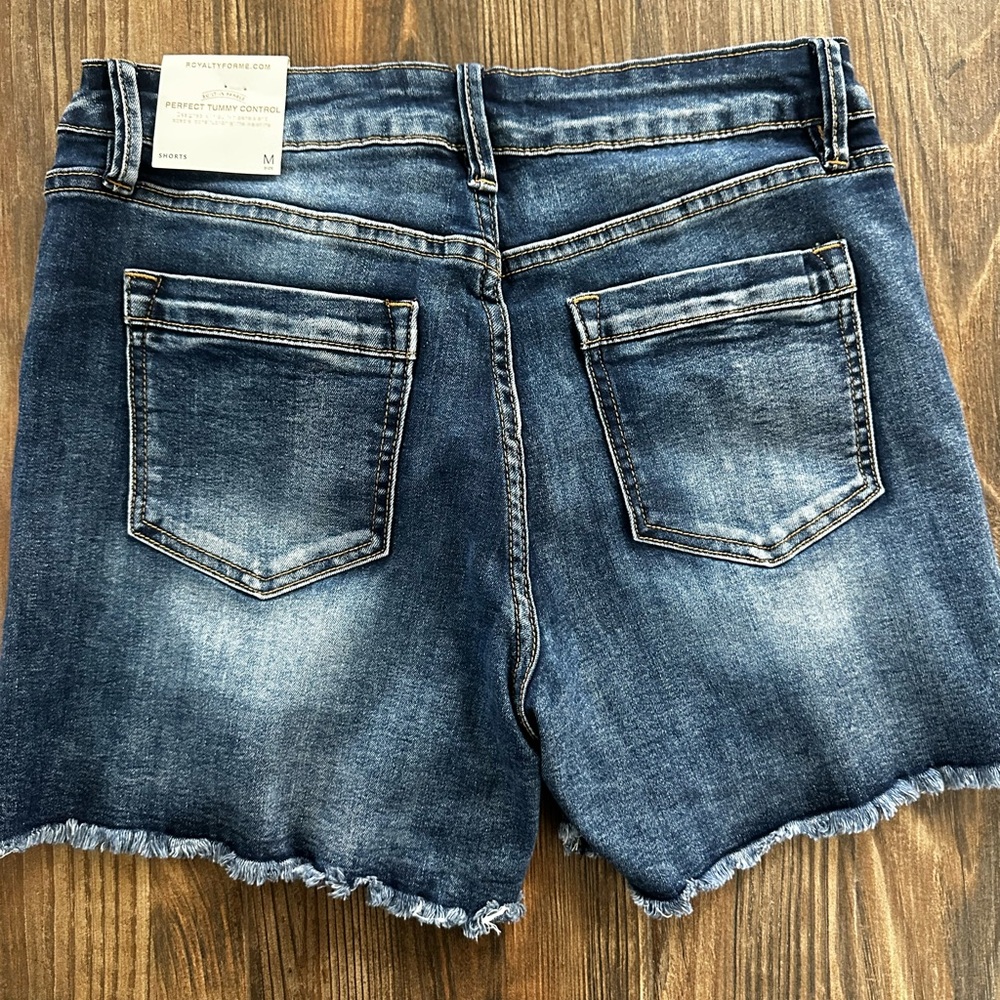 Royalty For Me Dark Blue Distressed Denim Blue Jean Shorts - Picture 7 of 16